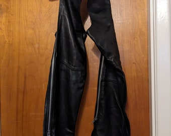 Mega Force Black Leather Motorcycle Riding Chaps, size XS