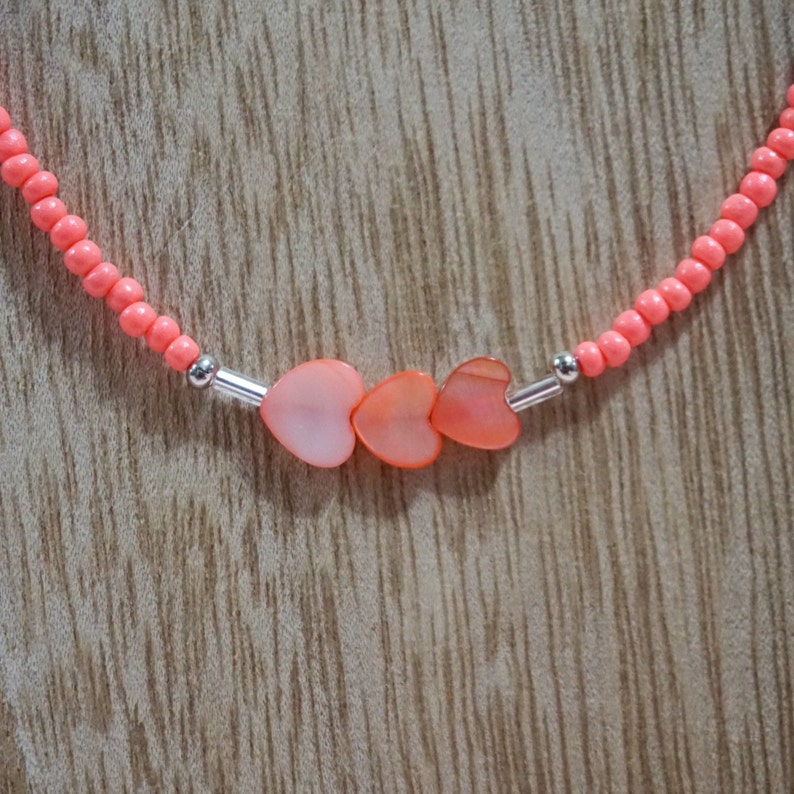 Pink Seed Bead Choker Summer Love Seed Bead Necklace Heart Bead Necklace