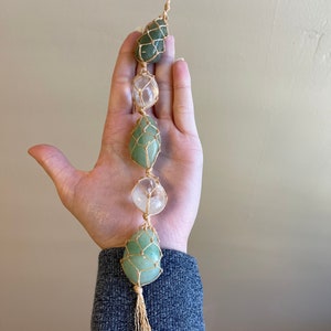 Genuine Aventurine and Clear Quartz Crystal Macrame Sun Catcher Car Accessory