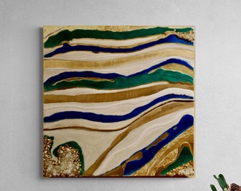 Geode Wall Art: Abstrakcyjny wzór z żywicy (teksturowane drewno 18x18)