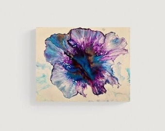 Acrylic Wall Art: Purple Blue Floral Dutch Pour - Abstract Canvas