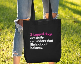 Three Legged Dog Bag, Cotton Tote, Tripaw Bag, Tripod Dog Gift, Tripaw Dog Bag, Three Legged Dog Gift, Rescue Dog Tote, 3 Legged Dog Bag