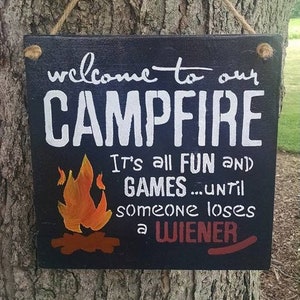 Wood Campfire Sign, Funny Wiener Sign, Fun & Games