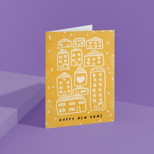 Tarjeta de inauguración, apartamento nuevo, casa nueva, amarillo