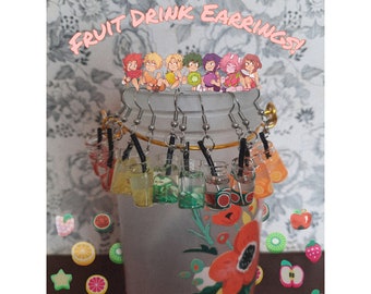 Mini Fruit Drink Earrings: Hypoallergenic Silver Hooks