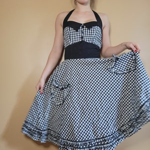 Black & White Gingham 50&#39;s Pin Up Halter Dress