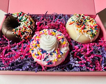 Sprinkled Soap Donut Trio Gift Set/ Doughnut soap/ Fake food/ Novelty/ Valentines Day Gifts/Birthday Gifts/ Mothers Day/ Bakery/ Sprinkles/