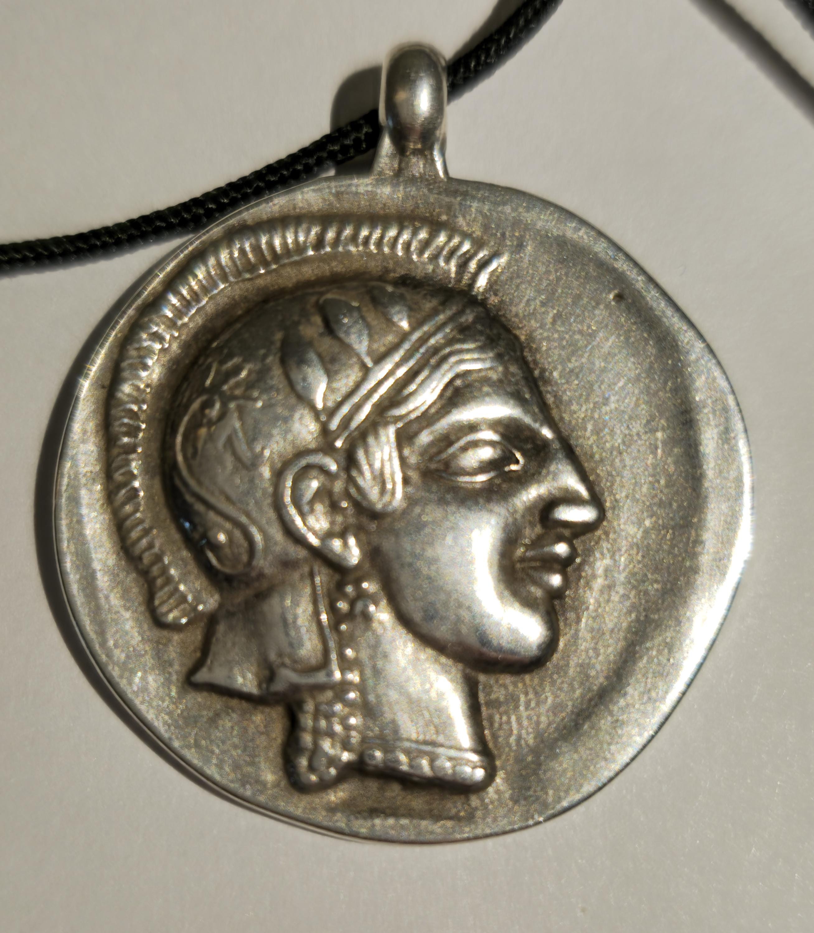 Athenian Owl Coin Pendant, Ancient Greek Goddess Athena Necklace, Silver Tetradrachm Replica, Mythol