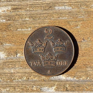 Swedish Coin 1929 Royal Triple Crown of Sweden 2 Ore