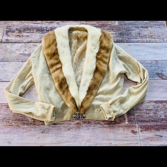 Vintage fur trimmed shrug sweater