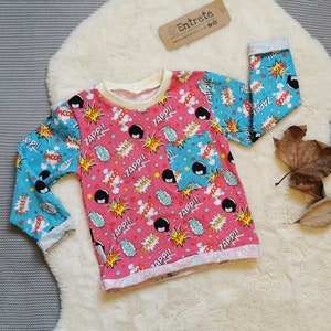 Colourful Kids Top | Unisex Kids T-shirt | Boys Long Sleeve Tee | Girls Fun Top | Vibrant Baby T-shirt | Cerise & Turquoise Kids Top | Comic