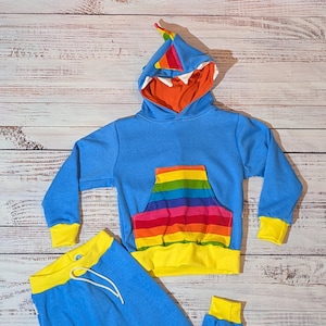 Blue & Rainbow Dinosaur Hoodie And Pants