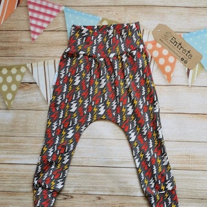 Grey Lightning Bolt Pants | Glow in the Dark Harem Pants | Colourful Lightning Trousers | Babies Harem Pants | Kids Harems
