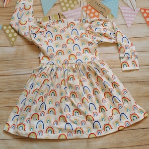 White Colourful Rainbow Dress | Girls Rainbows Dress | Adorable Kids Dress | Long Sleeve Dress | Sleeveless Dress | Babies Rainbow Dress