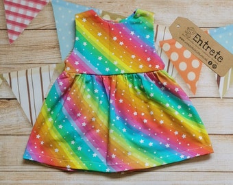Rainbow Stars Dress | Colourful Girls Dress | Baby Circle Dress | Vibrant Kids Dress | Long Sleeve Dress | Girls Sleeveless Dress | Stars