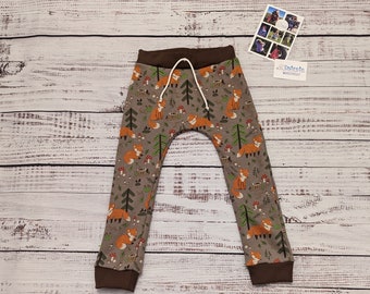 Fun Fox Joggers | Renards bruns Harem Joggers | Pantalons de harem pour enfants | Pantalon Forest Foxes | Pantalon doux pour bébé | Unisexe Joggers | Fond de renard amusant