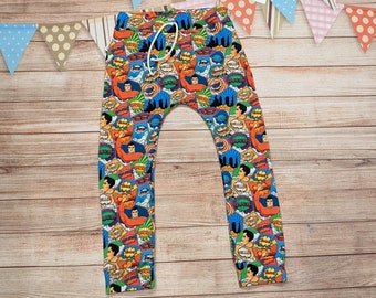 Kids Superhero Joggers | Comic Strip Harem Joggers | Kids Harem Pants | Comic Book Pants | Soft Baby Trousers | Unisex Superhero Trousers