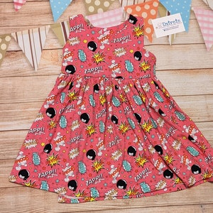Pink Bombs Dress | Cartoon Bombs Dress | Girls Pink Dress | Fun Kids Dress | Babies Cartoon Dress | Vibrant Girls Dress