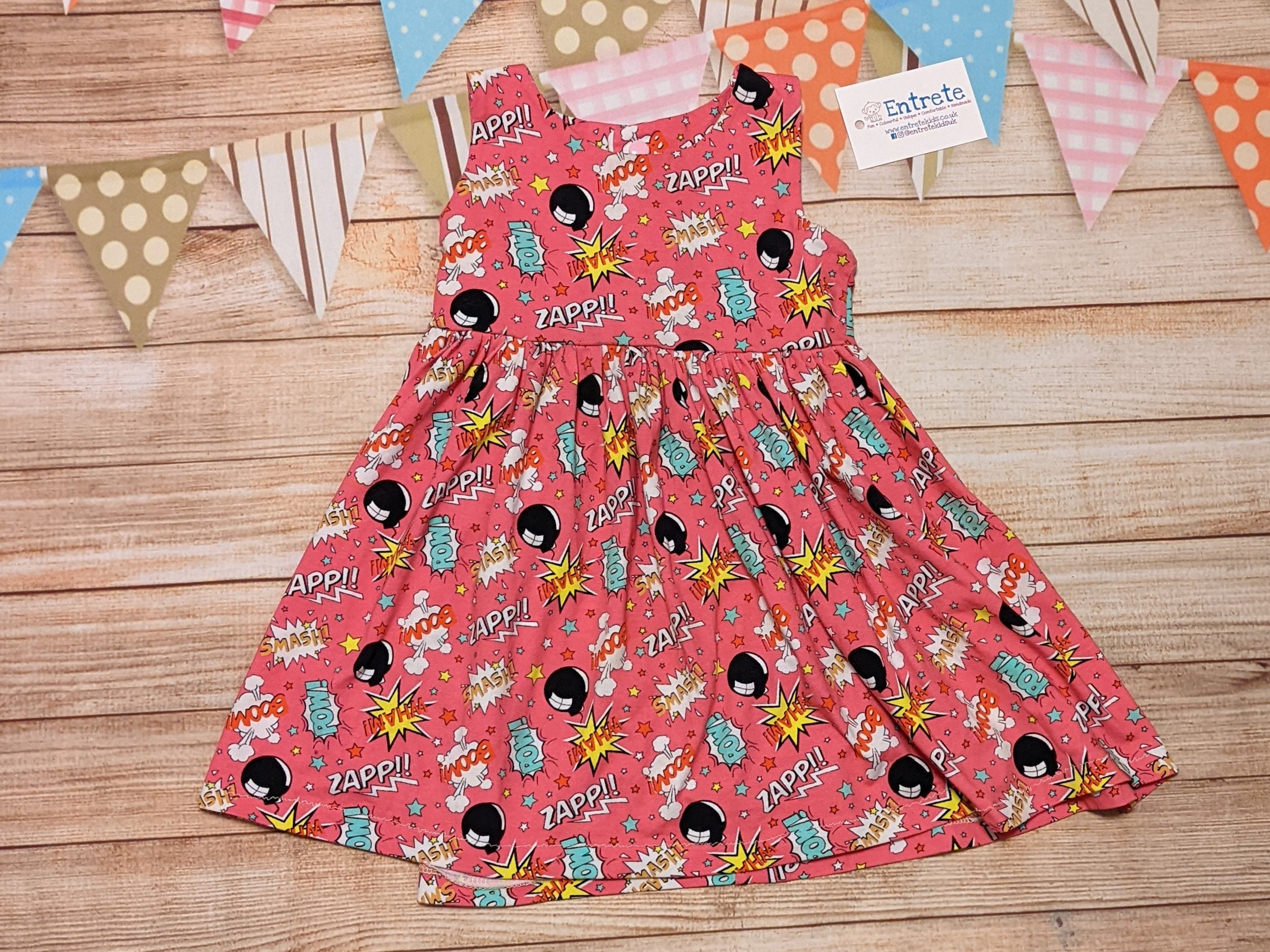 Pink Bombs Dress | Cartoon Bombs Dress | Girls Pink Dress | Fun Kids Dress | Babies Cartoon Dress | Vibrant Girls Dress