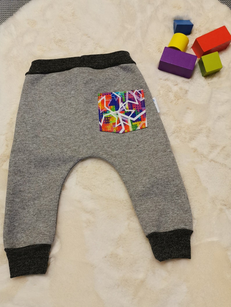 Grey with Colourful Stars Unisex Kids Trousers Unique Kids Pants Harem Joggers Unisex Kids Pants Jogging Bottoms Harem Pants