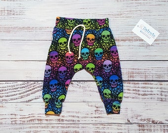 Neon Skulls Joggers | Crazy Skulls Harem Joggers | Kids Harem Pants | Colourful Skull Pants | Soft Baby Trousers | Unisex Jogger | Fun Pants