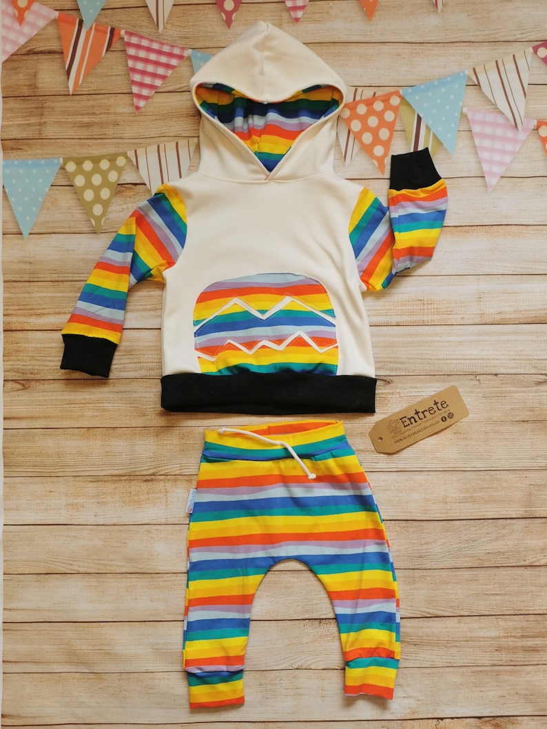 Rainbow Stiped Joggers Colourful Harem Joggers Baby Harem Pants Baby Gift Joggers and Top Rainbow Striped Pants Unisex Trousers image 3