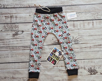 Fun Tractor Joggers | Grey Tractors Harem Joggers | Kids Harem Pants | Red Tractors Pants | Soft Baby Trousers | Unisex Joggers