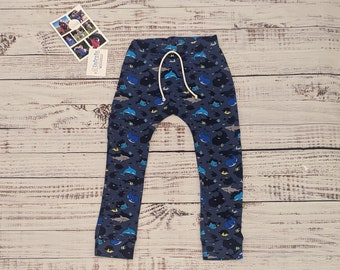 Navy Sealife Joggers | Sea Life Harem Joggers | Kids Harem Pants | Whale Pants | Soft Baby Trousers | Unisex Joggers | Shark Harem Joggers