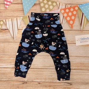 Pirate Cats Harem Pants | Fun Pirate Cats Pants | Baby Harem Pants | Baby Gift | Navy Pirates Trousers | Unisex Trousers | Nautical Cats