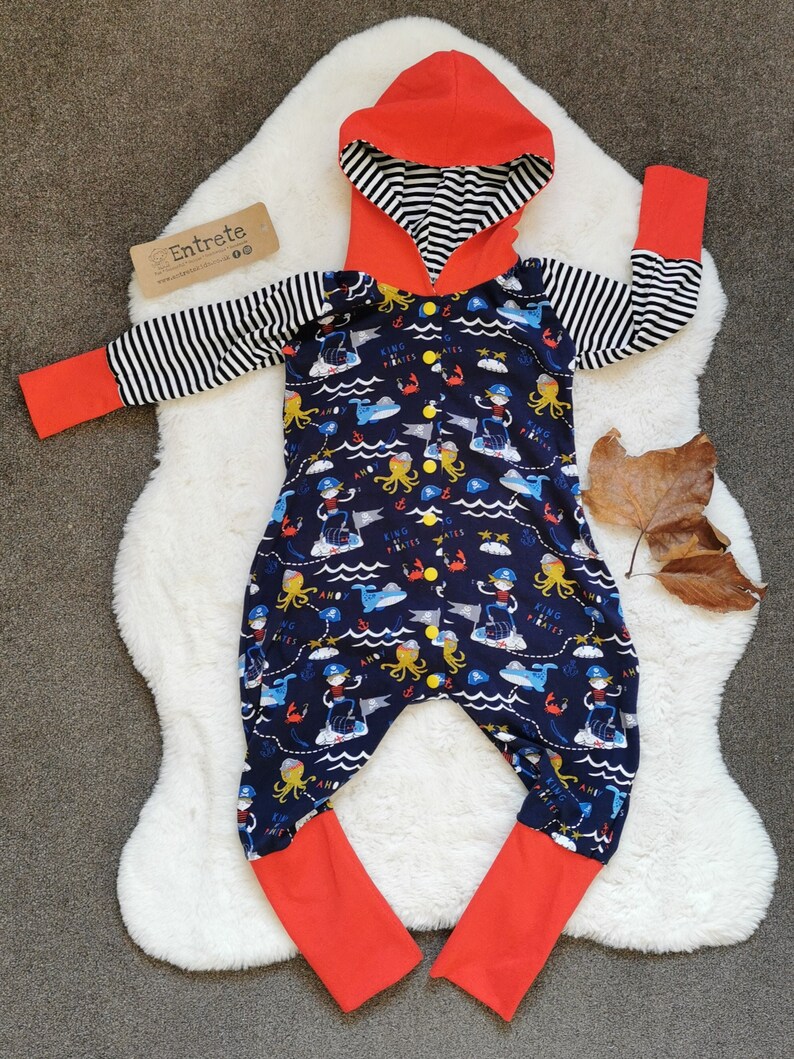 Unique Kids Clothes Fun Baby Romper Little Pirates Unisex Kids Romper Boys Hooded Romper Fun Pirate Playsuit Kids Pirate Romper