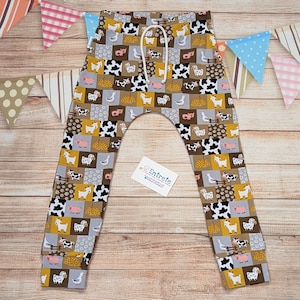 Farm Animals Joggers | Kids Farmyard Pants | Unisex Harem Pants | Babies Sheep Trousers | Kids Cow Pants | Fun Kids Pants | Checkboard Pants