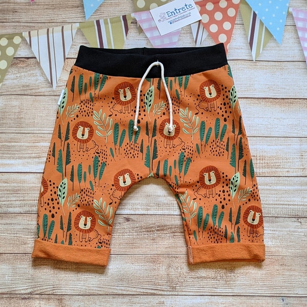 Fun Lion Shorts | Ferocious Lions Harem Shorts | Unisex Kids Shorts | Soft Baby Shorts | Harem Shorts | Orange Lion Shorts | Fun Kids Shorts