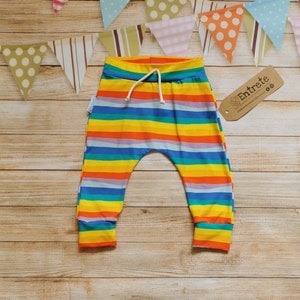 Rainbow Stiped Joggers Colourful Harem Joggers Baby Harem Pants Baby Gift Joggers and Top Rainbow Striped Pants Unisex Trousers image 1