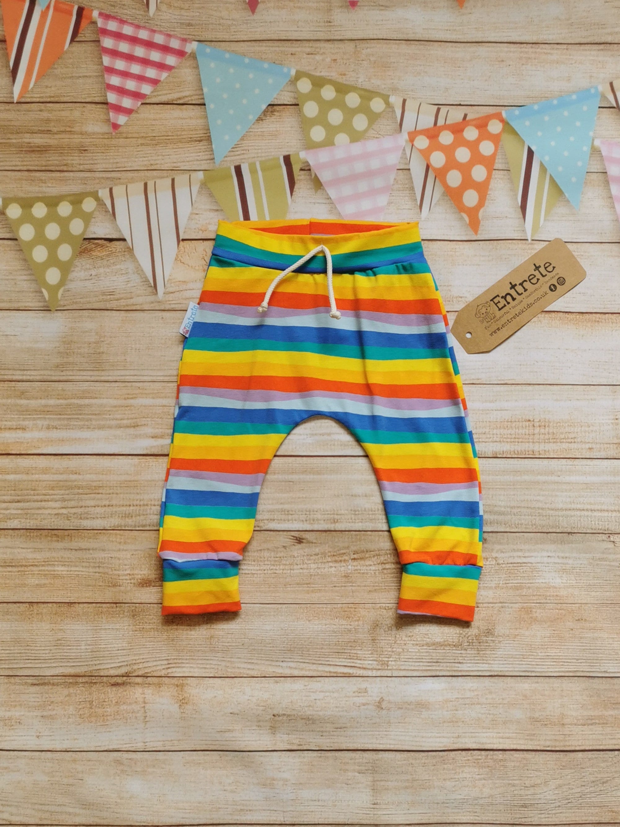 Rainbow Pants Striped Hippie Festival Yoga Straight Leg Pockets Comfy Cotton