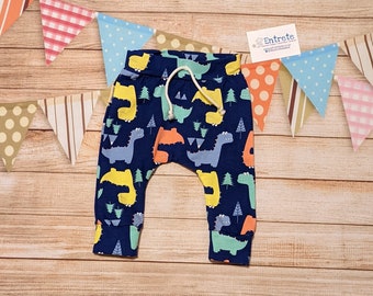 Kids Dinosaur Trousers | Dinosaur Harem Joggers | Unisex Harem Pants | Fun Baby Trousers | Blue Dinosaur Pants | Fun Kids Pants | Dino Pants