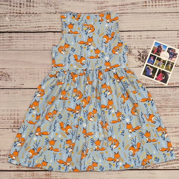 Sky Blue Foxes Dress | Foxes and Flowers Dress | Girls Fox Dress | Fun Kids Dress | Babies Foxes Dress | Cute Fox Dress | Adorable Foxes