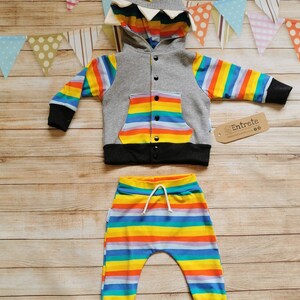 Rainbow Stiped Joggers Colourful Harem Joggers Baby Harem Pants Baby Gift Joggers and Top Rainbow Striped Pants Unisex Trousers image 4