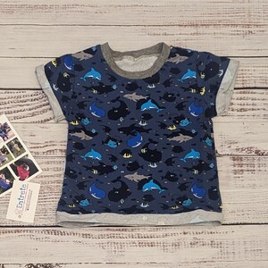 Sea Life Shadows Top | Navy Sealife Tee | Fun Kids T-shirt | Cute Unisex Pullover | Comfy Baby Tee | Kids Dolphin T-Shirt | Shark Tee