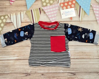 Kids Pirate Top | Pirate Cats Top | Monochrome Striped Tee | Fun Pirate Top | Unisex Kids Tee | Fun Kids Clothes | Pirate Outfit