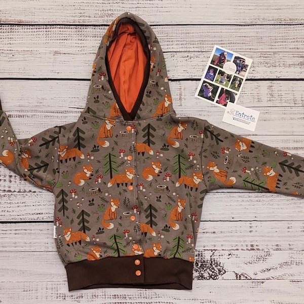 Kids Fox Hoodie | Forest Foxes Hoodie | Brown Foxes Hoodie | Popper Hooded Cardigan | Babies Jumper | Unique Kids Top | Warm Fox Jumper