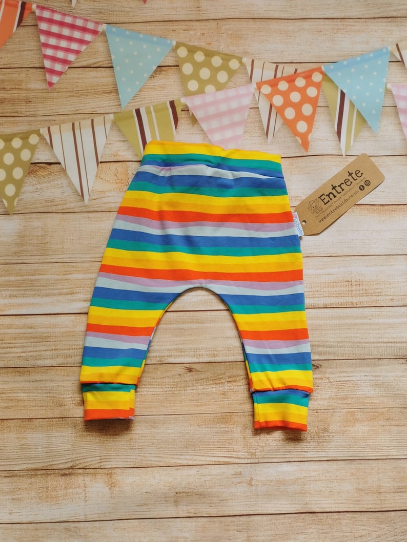 Rainbow Stiped Joggers Colourful Harem Joggers Baby Harem Pants Baby Gift Joggers and Top Rainbow Striped Pants Unisex Trousers image 2