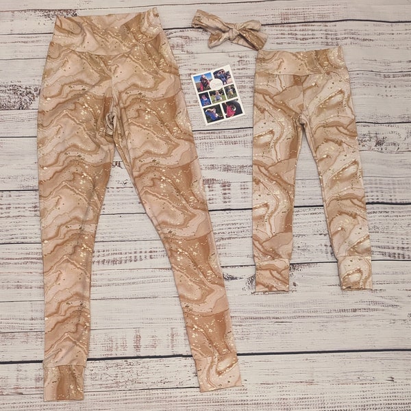 Legging mère fille | Legging marbré rose poudré | Mini leggings momie | Bas maman fille | Legging marbré | Pantalon café glacé