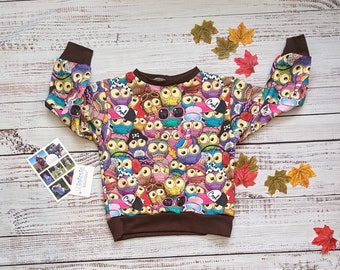 Colourful Owls Sweatshirt | Fun Owls Top | Babies Owl Pullover | Unisex Kids Jumper | Unique Kids Clothes | Cartoon Owls Sweatshirt