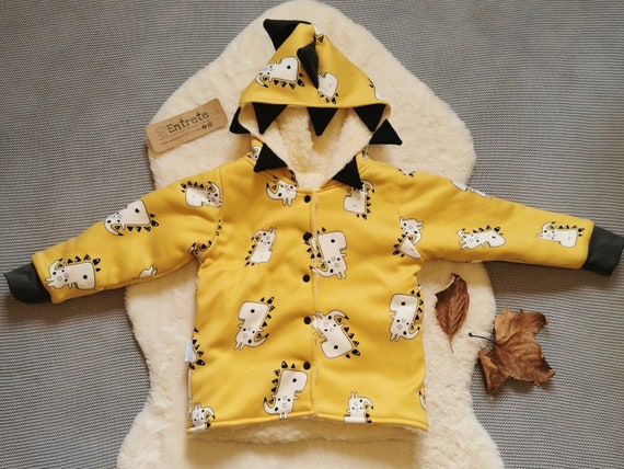 Fun Dinosaur Coat Mustard Kids Coat Unisex Kids Coat Warm Winter Coat Sherpa Fur Coat Soft Baby Coat Jacket Reversible Coat Etsy UK