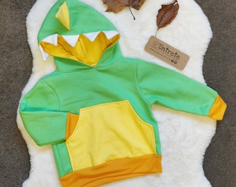 Dinosaur Hoodie | Green Dinosaur Top | Unisex Kids Hoodie | Boys Hoodie | Baby Hoodie | Fun Animal Clothing | Kids Jumper | Kids Sweatshirt