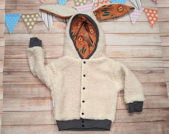 Sherpa Bunny Hoodie | Orange Lions Bunny Hoodie | Reversible Kids Hoodie | Sherpa Fur Bunny Hoodie | Soft Baby Jumper | Warm Bunny Hoodie