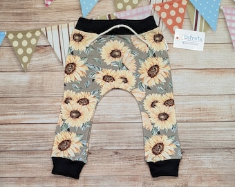 Kids Sunflower Joggers | Sunflower Harem Joggers | Kids Harem Pants | Floral Pants | Soft Baby Trousers | Digital Sunflower Trousers