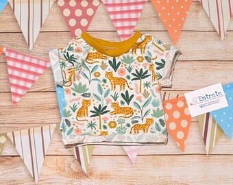 Top de guepardo para niños / Top de guepardo divertido / Camiseta de gato para niños / Camiseta de gatos y flores / Jersey ligero para niños / Camiseta de gato grande