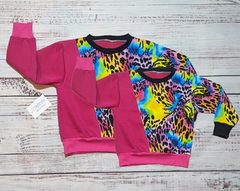 Tierdruck-Pullover in Fuchsia und Neon | Mama Tochter Sweatshirts | Mama und Mini Tops | Mutter Tochter Pullover | Mama Tochter Tops