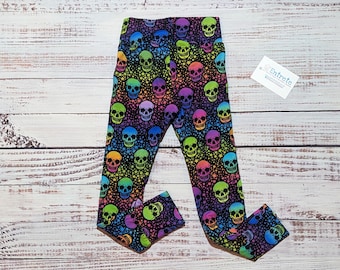 Kid's Neon Skulls Leggings | Colourful Skulls Leggings | Baby Leggings | Unisex Leggings | Baby Gift | Fun Skull Pants | Comfy Baby Leggings